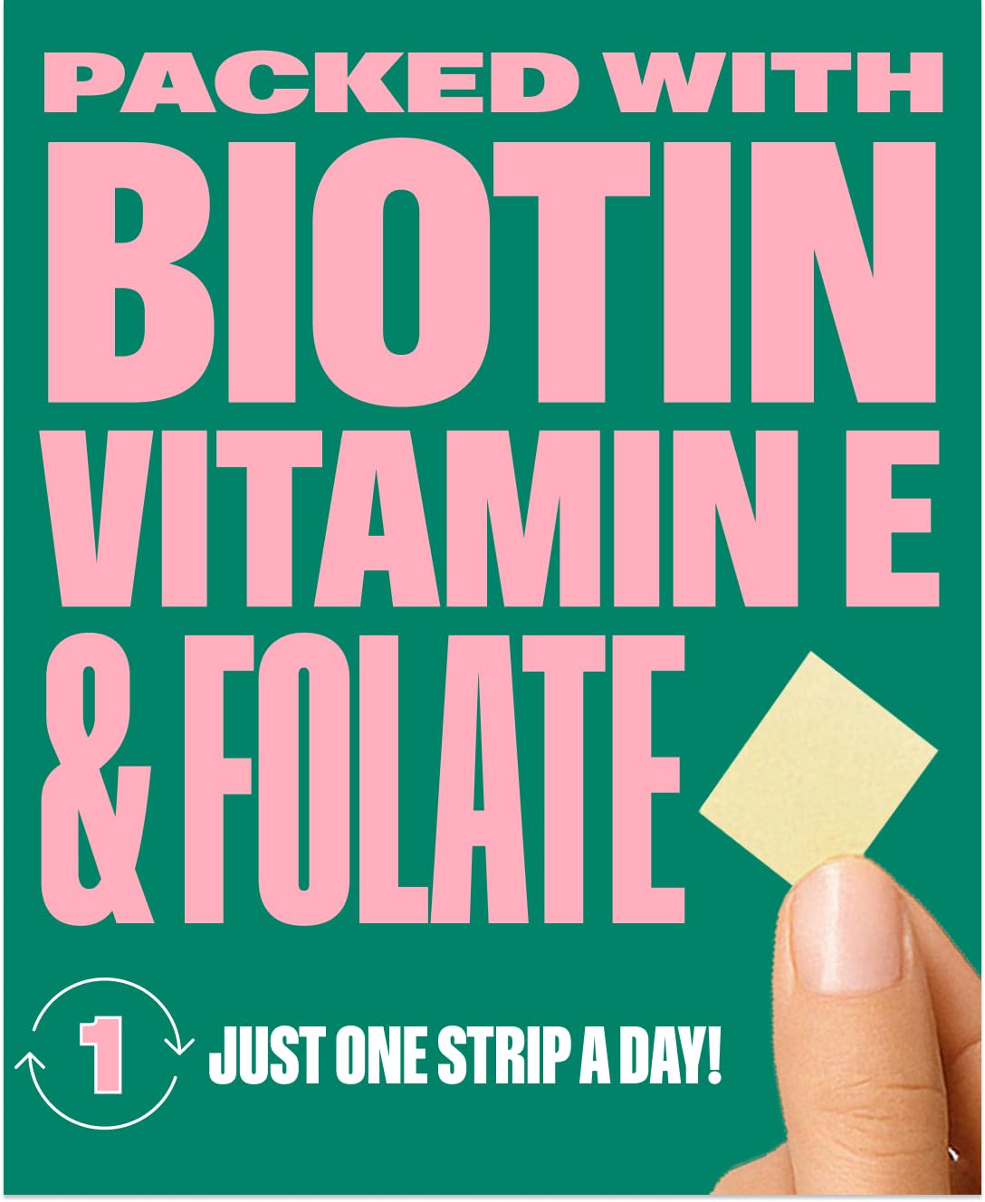 NuStrips Chewable Beauty Strips with Biotin, Folate & Vitamin E – Hair, Skin & Nails Supplement – Supports Hair Growth & Reduces Hair Fall – Non-GMO, Vegan – Delicious Strawberry, 30 Strips