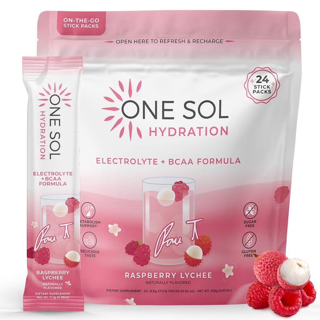 One Sol BCAA + Electrolytes for Hydration & Recovery Raspberry Lychee Powder 0.7 oz