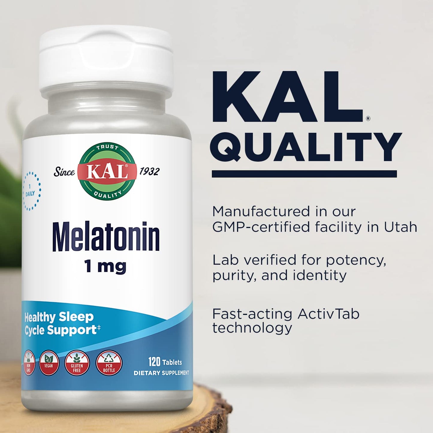 KAL Melatonin 1mg Sleep Aid Tablets, 120 Tablets