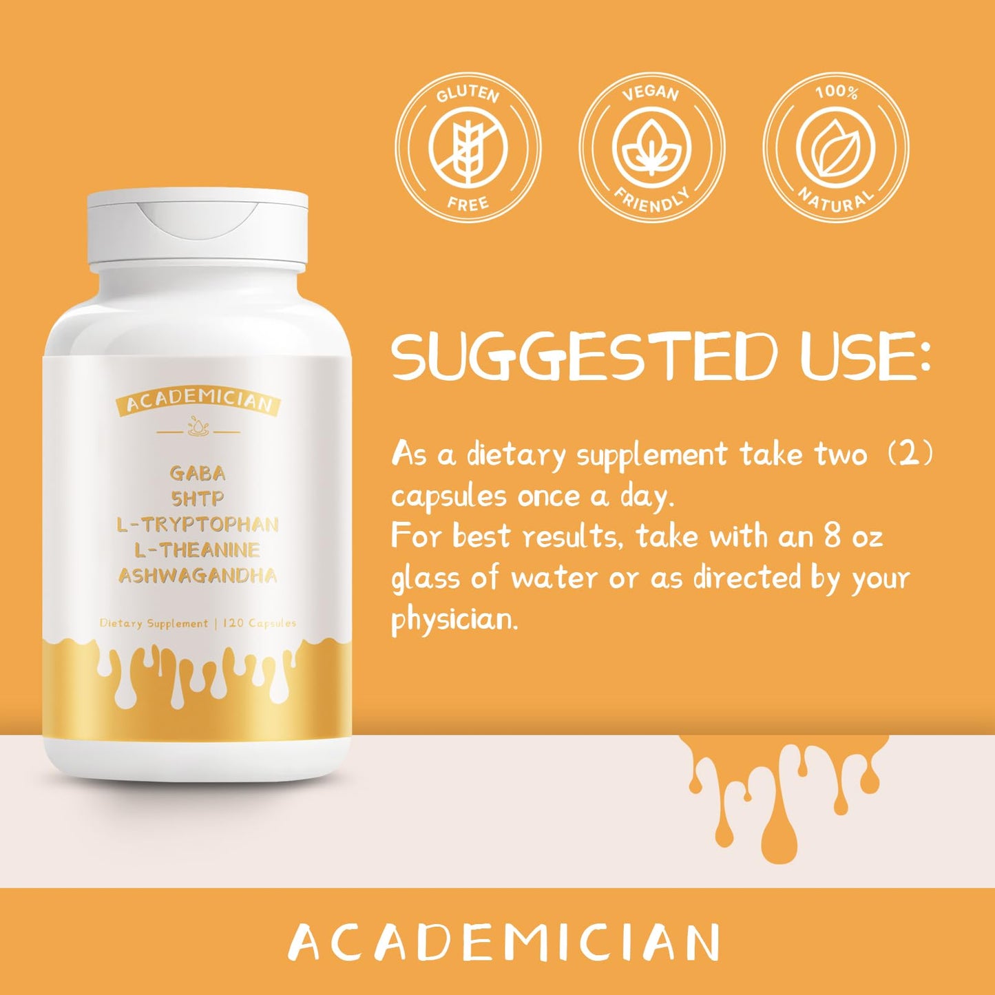ACADEMICIAN Ashwagandha with 5HTP, L-Tryptophan & L-Theanine Capsules, 120 Count