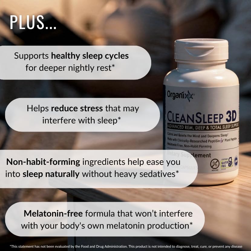 Organixx Clean Sleep 3D Melatonin Free, L-Theanine & GABA Capsule, 30 Count
