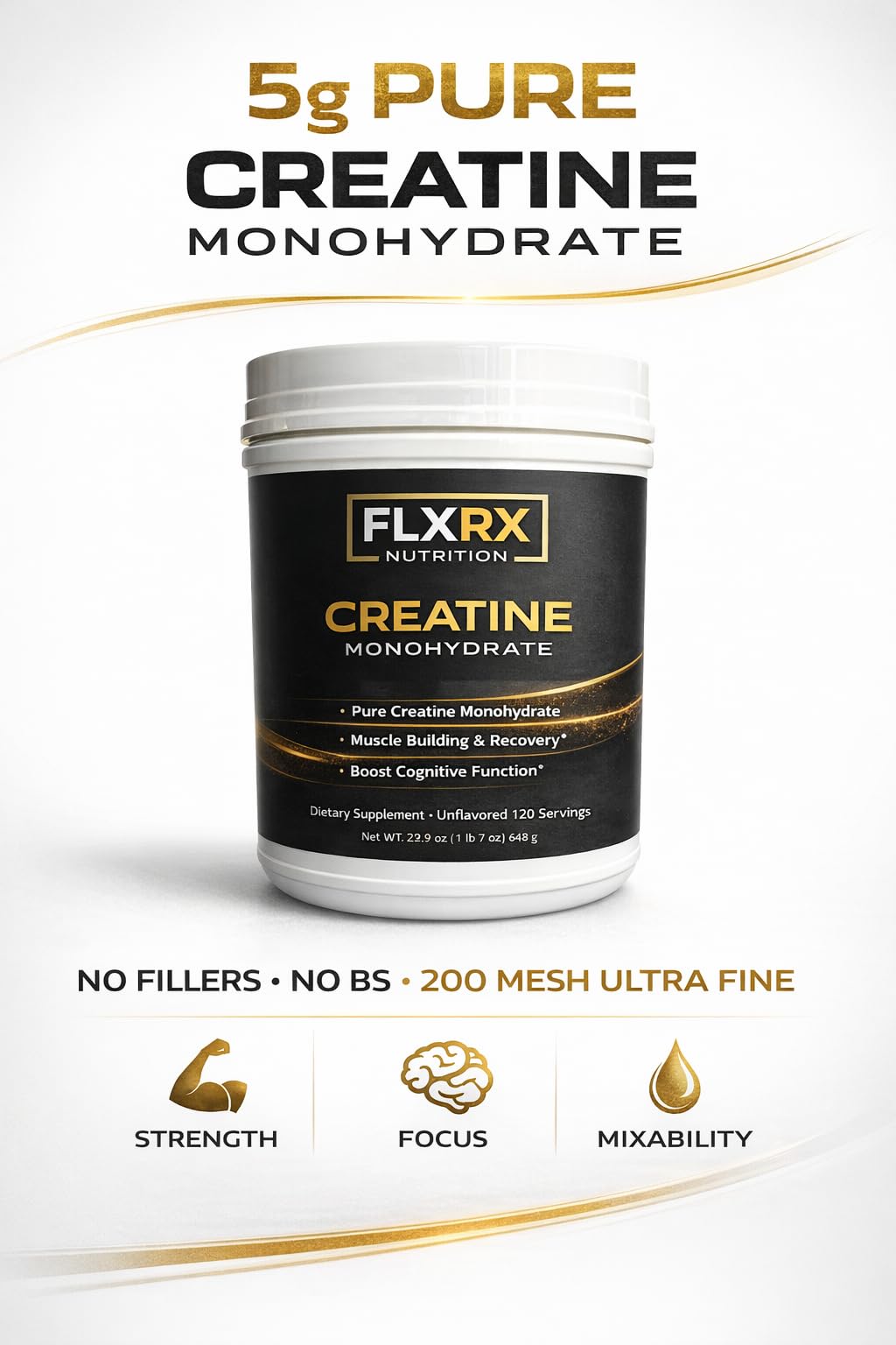 FLXRX Nutrition Creatine Monohydrate Powder, 120 Servings