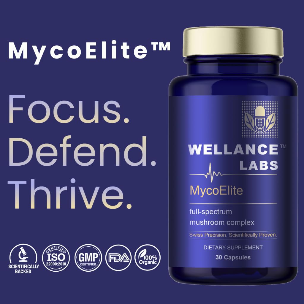 Wellance Labs MycoElite Full-Spectrum Mushroom Complex Lion's Mane, Chaga, Reishi Cognitive Support Capsules, 30 Count