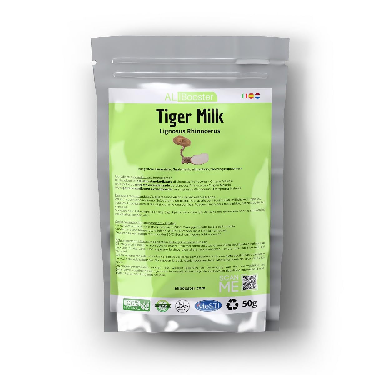 ALIBOOSTER Lignosus Mushroom Standardized Pure Extract Powder Tiger Milk 50g 1.77 oz