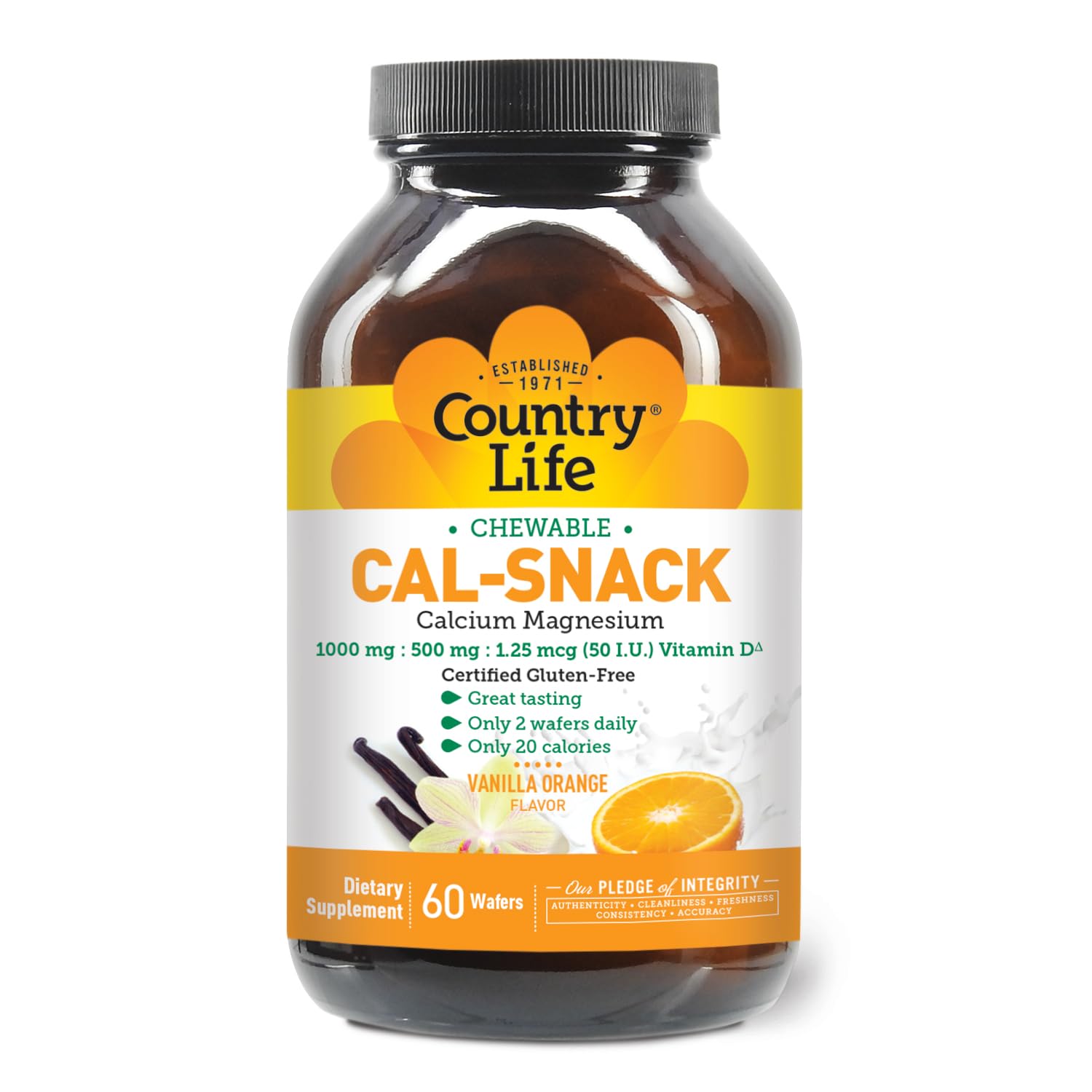 Country Life Cal-Snack Chewable Calcium, Magnesium with Vitamin D, 60 Wafers