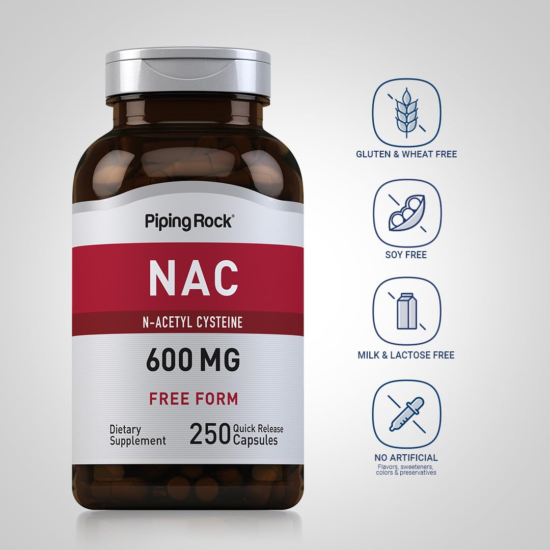 Piping Rock NAC Supplement N-Acetyl Cysteine 600mg Capsule, 250 Count