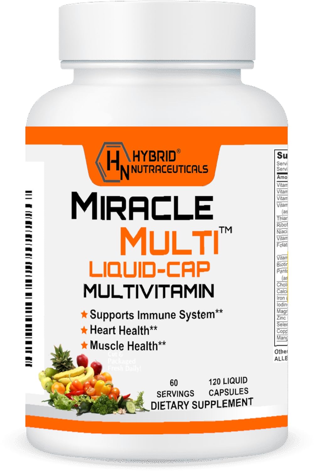Hybrid Nutraceuticals MiracleMulti Liquid Multivitamin Capsules, 120 Capsules