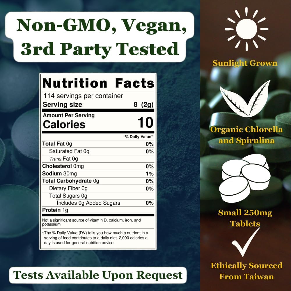 NaturalZing 100% Pure Chlorella/Spirulina Tablets, 1000 Tablets