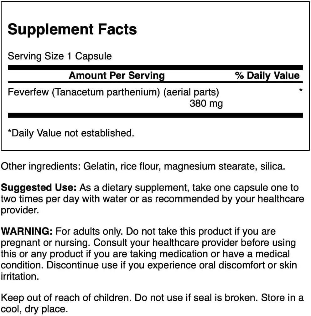 Swanson Feverfew 380 Milligrams Capsules 100