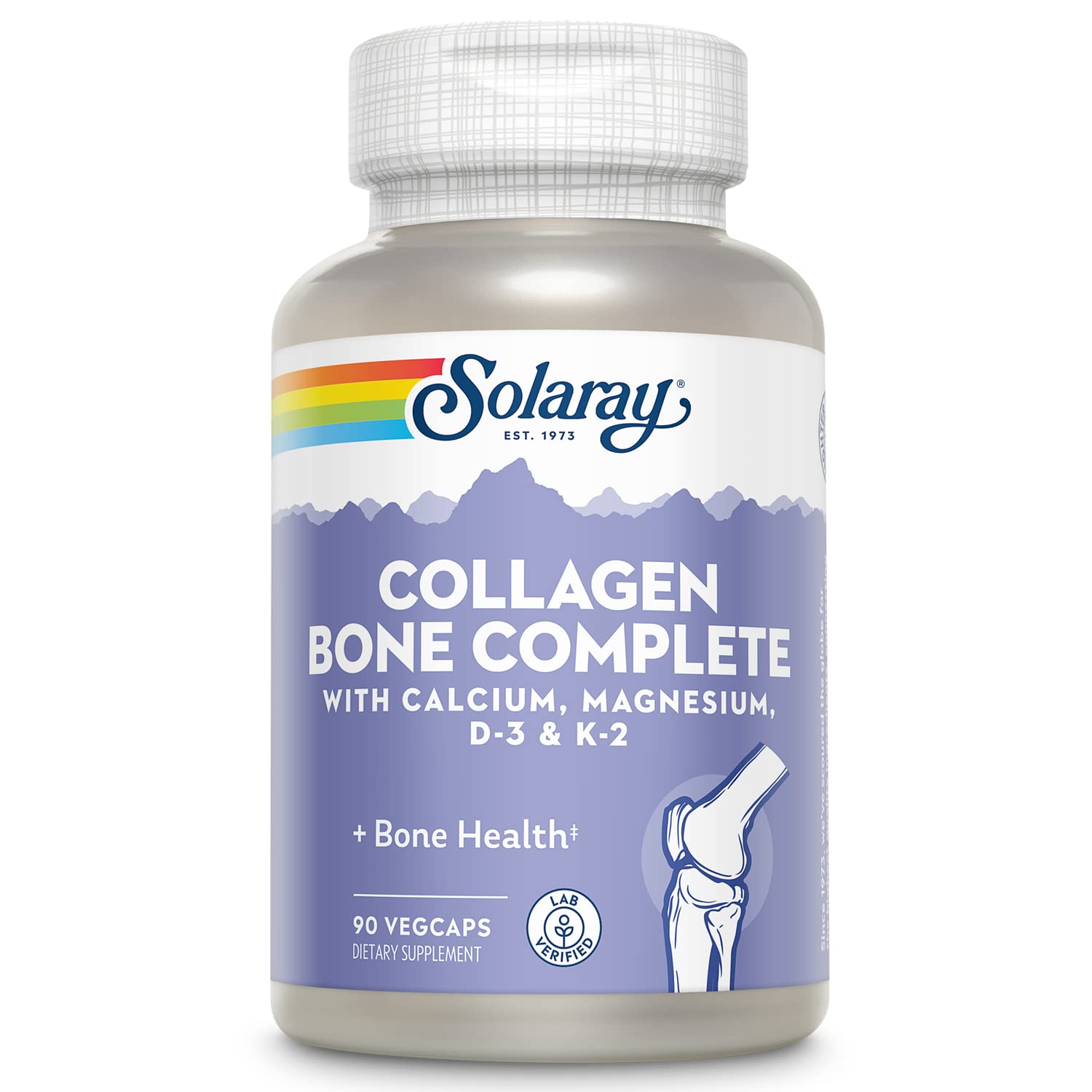 SOLARAY Collagen Bone Complete Marine Collagen Capsules with Calcium, Magnesium and Vitamin D3 for Bone Strength and Health Support, 90 Capsules