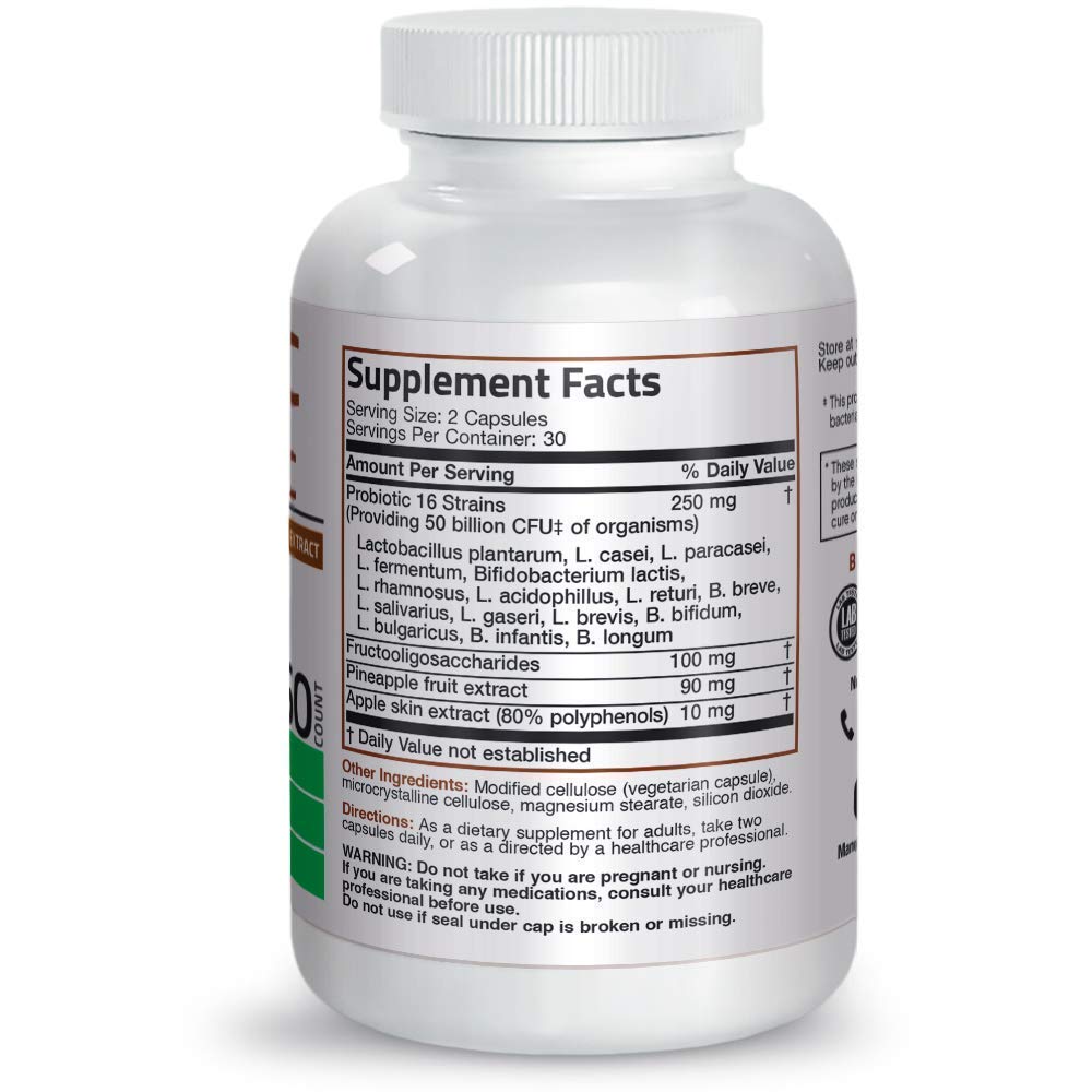 Bronson Probiotic 50 Billion CFU + Prebiotic with Apple Polyphenols & Pineapple Fruit Extract + Selenium 200 mcg Capsule 1