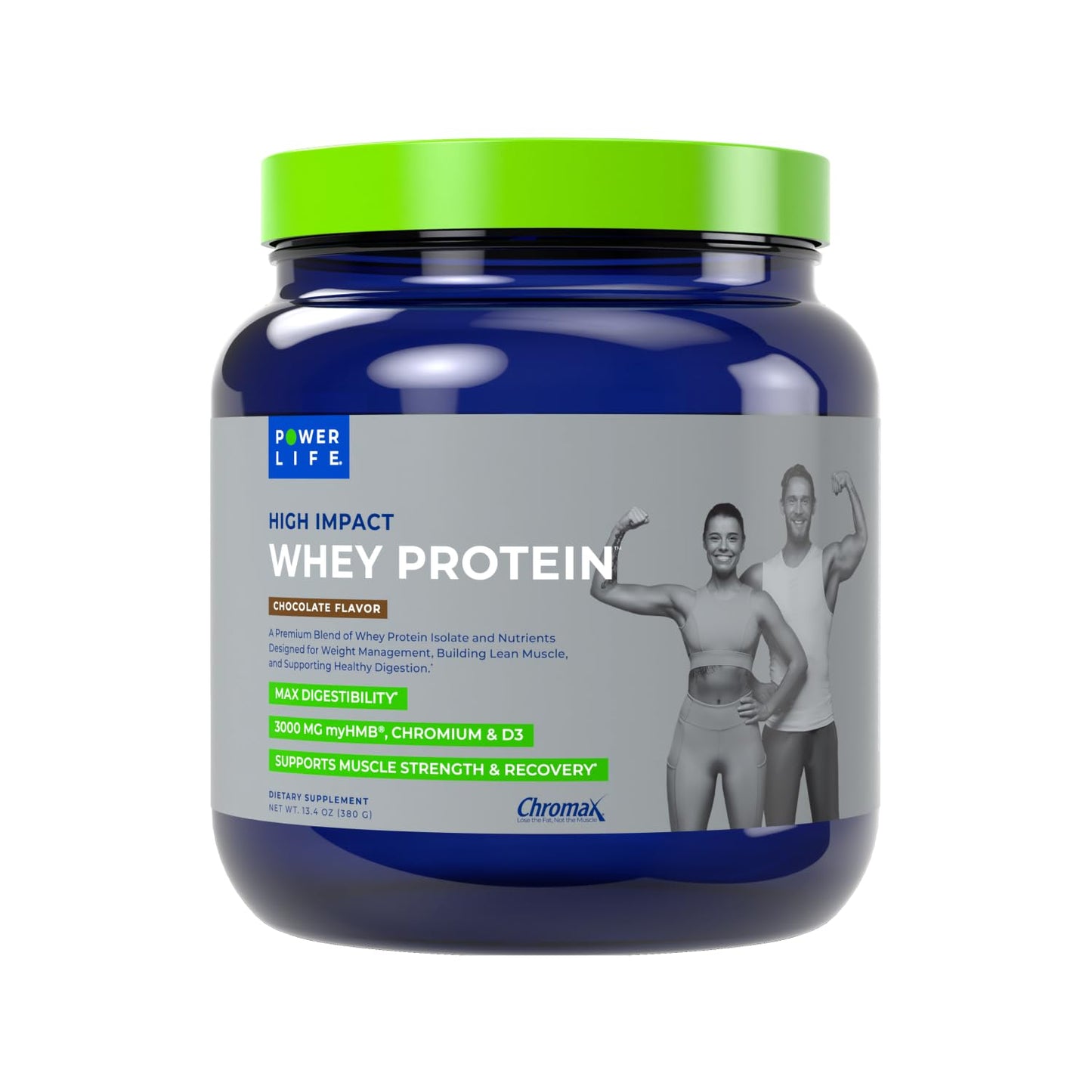 POWERLIFE Grass-Fed Whey Protein Powder with 3000 mg HMB, No Sugar Added, Non-GMO, Hormone and Antibiotic Free, 12 oz