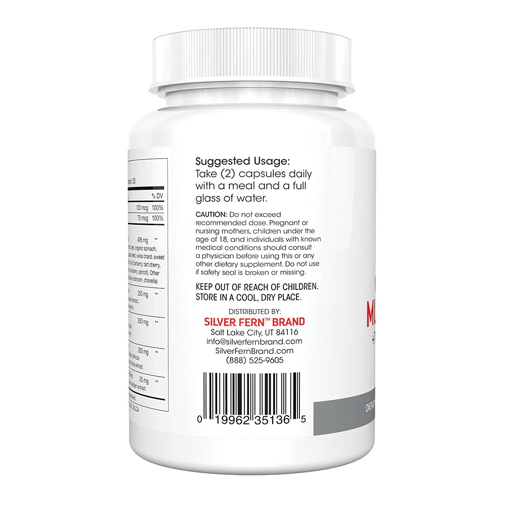Silver Fern Whole Food Daily Multi Vitamin with Trace Mineral Blend Supplement Capsules, 4 Bottles