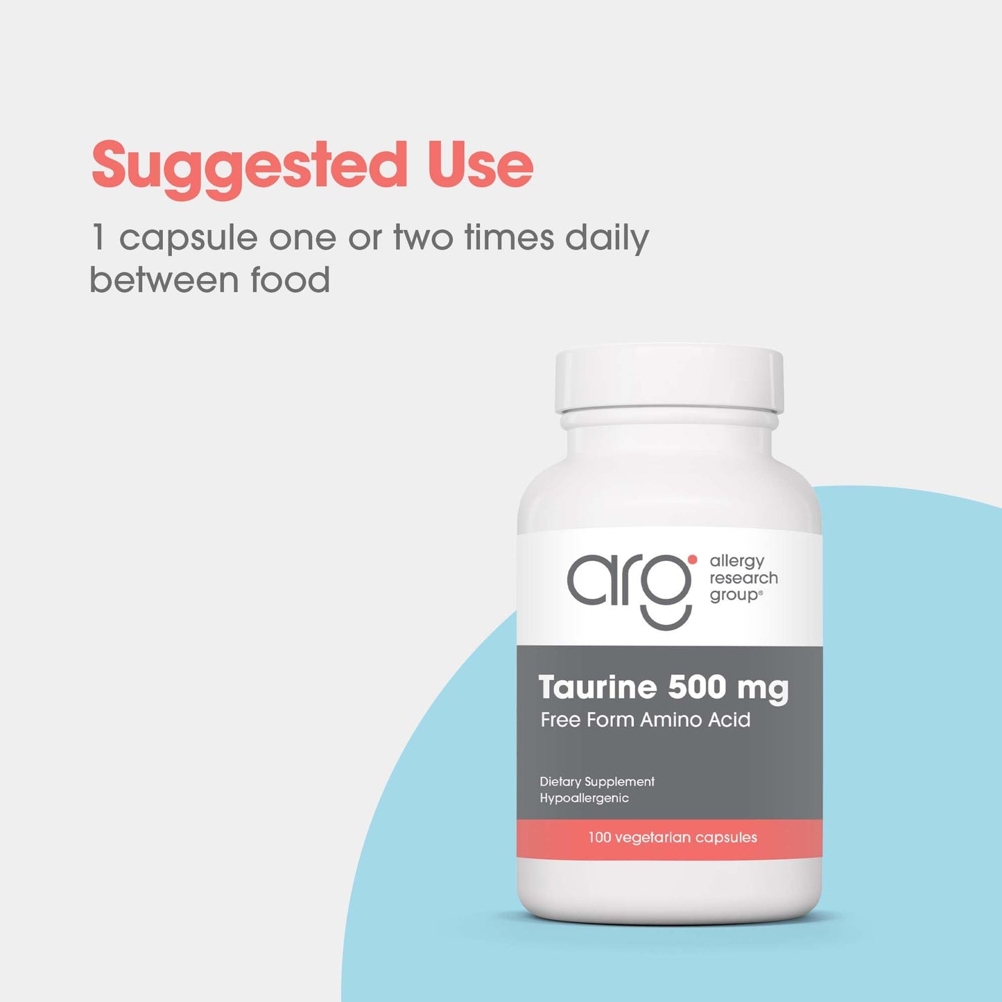 Allergy Research Group Taurine 500 mg Free Form Amino Acid 100 Capsules