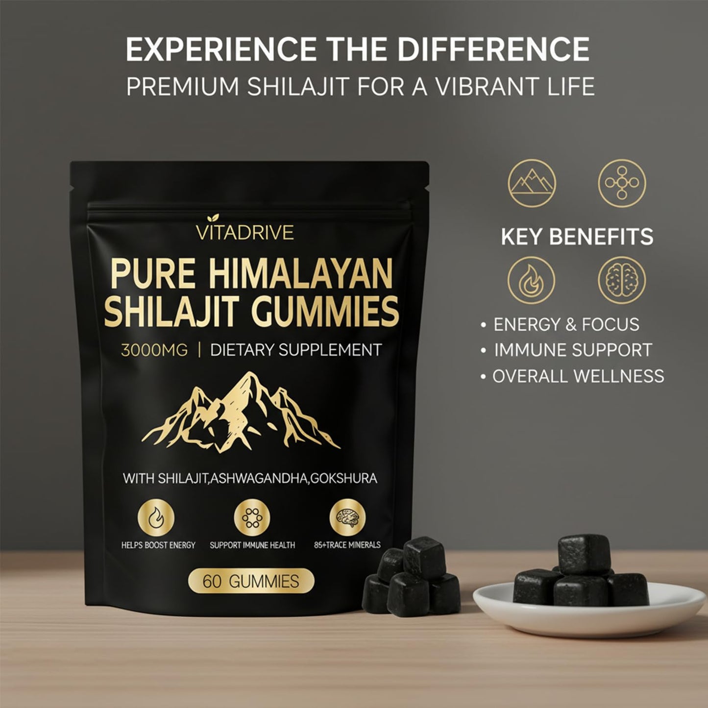 Vitadrive Himalayan Natural Shilajit Gummies 60 Count
