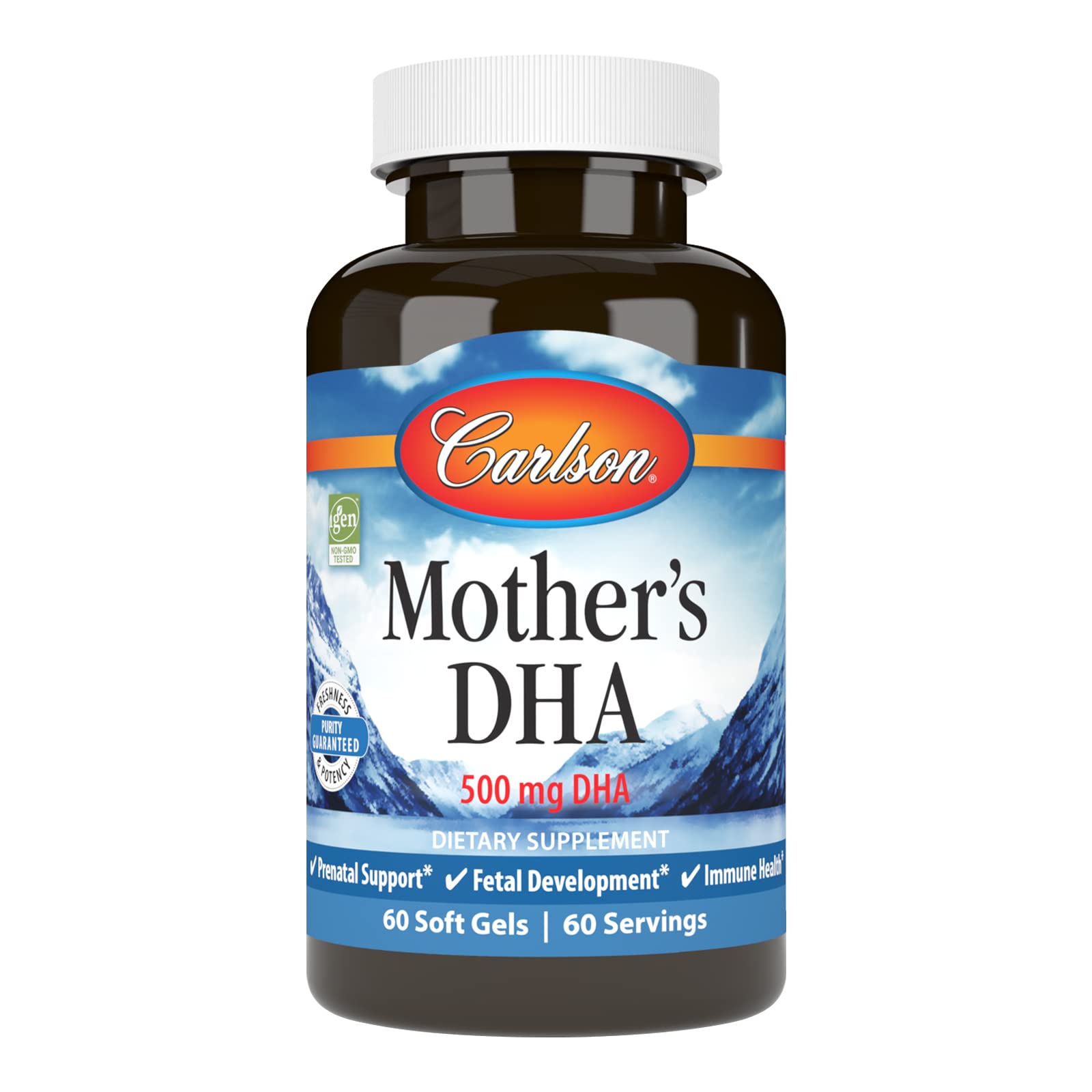 Carlson Mother's DHA 500 mg DHA Prenatal Support, Fetal Development & Immune Health, 60 Softgels