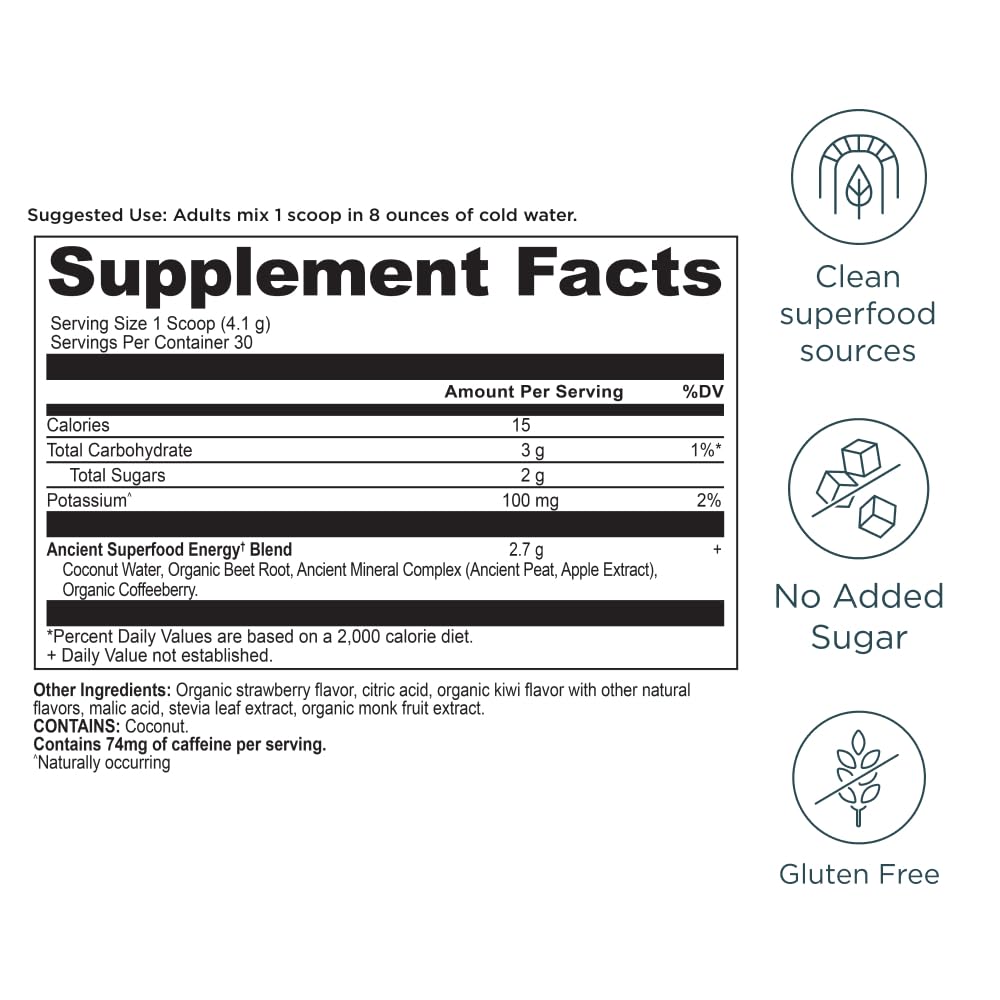 Ancient Nutrition Clean Energy Powder, Strawberry Kiwi, 30 Servings