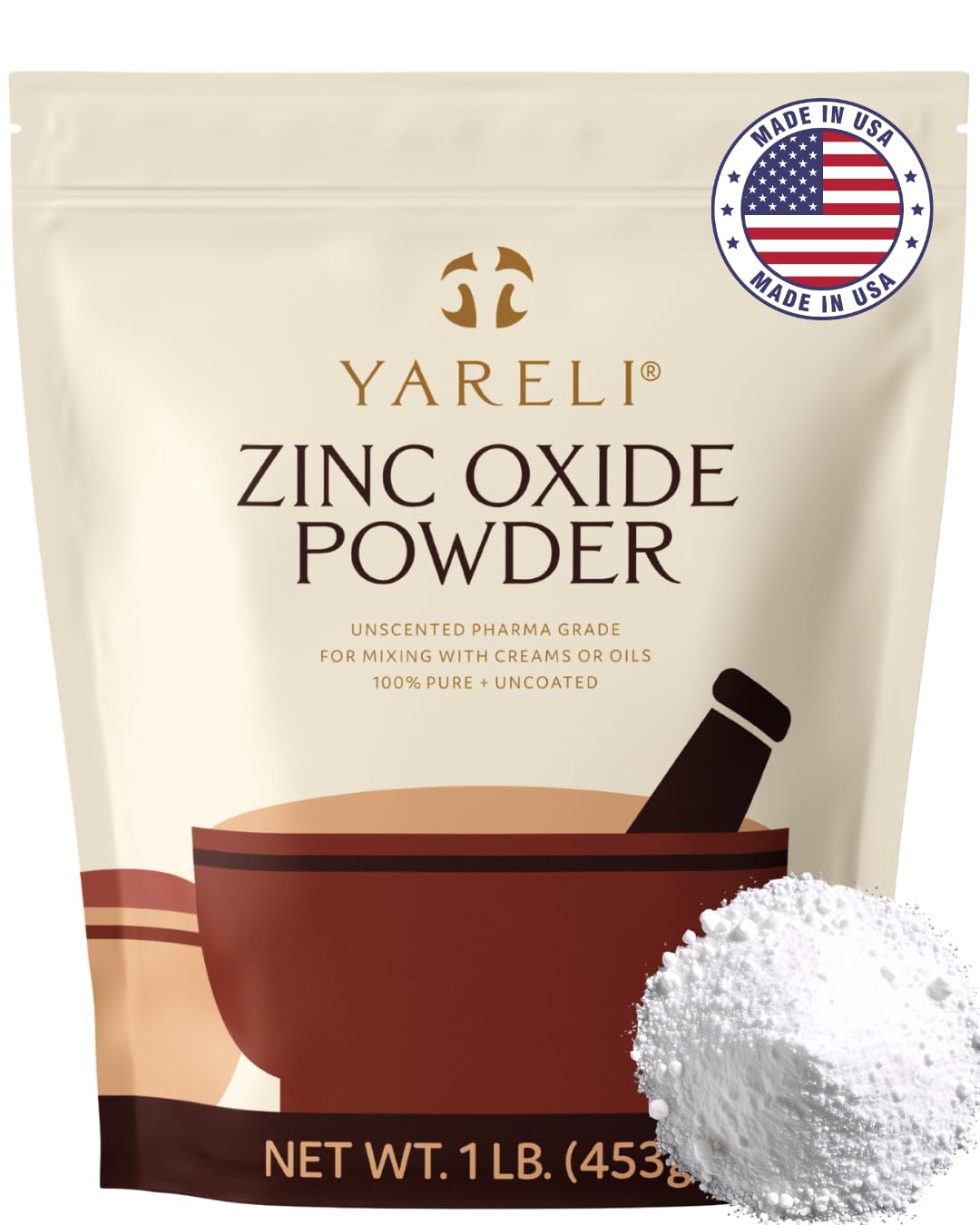 YARELI Zinc Oxide Powder Unscented USP Grade Non Nano Uncoated for DIY Lotion, Deodorant, Cream and Soap, 16 Ounce