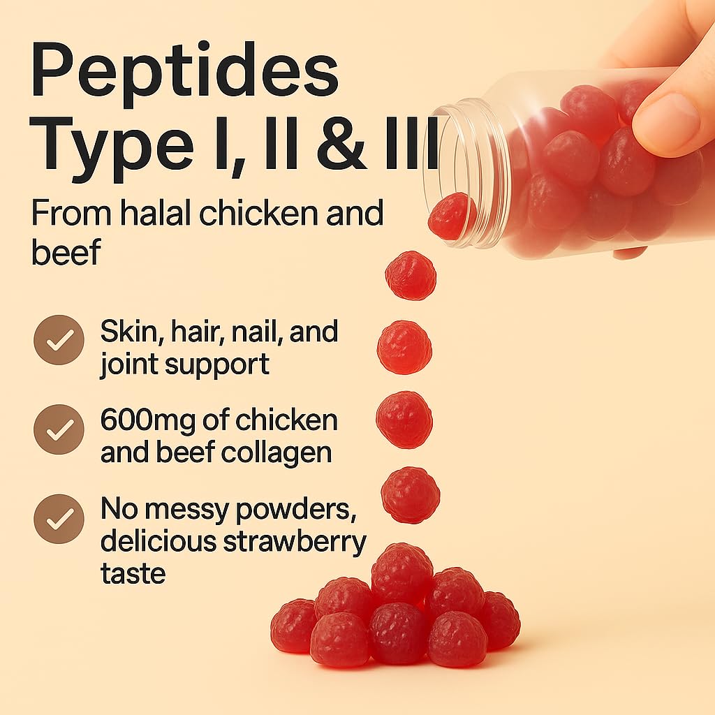 Sakoon nutrition Halal Certified Collagen Peptides Gummies (Type I, II & III) 90 Gummies