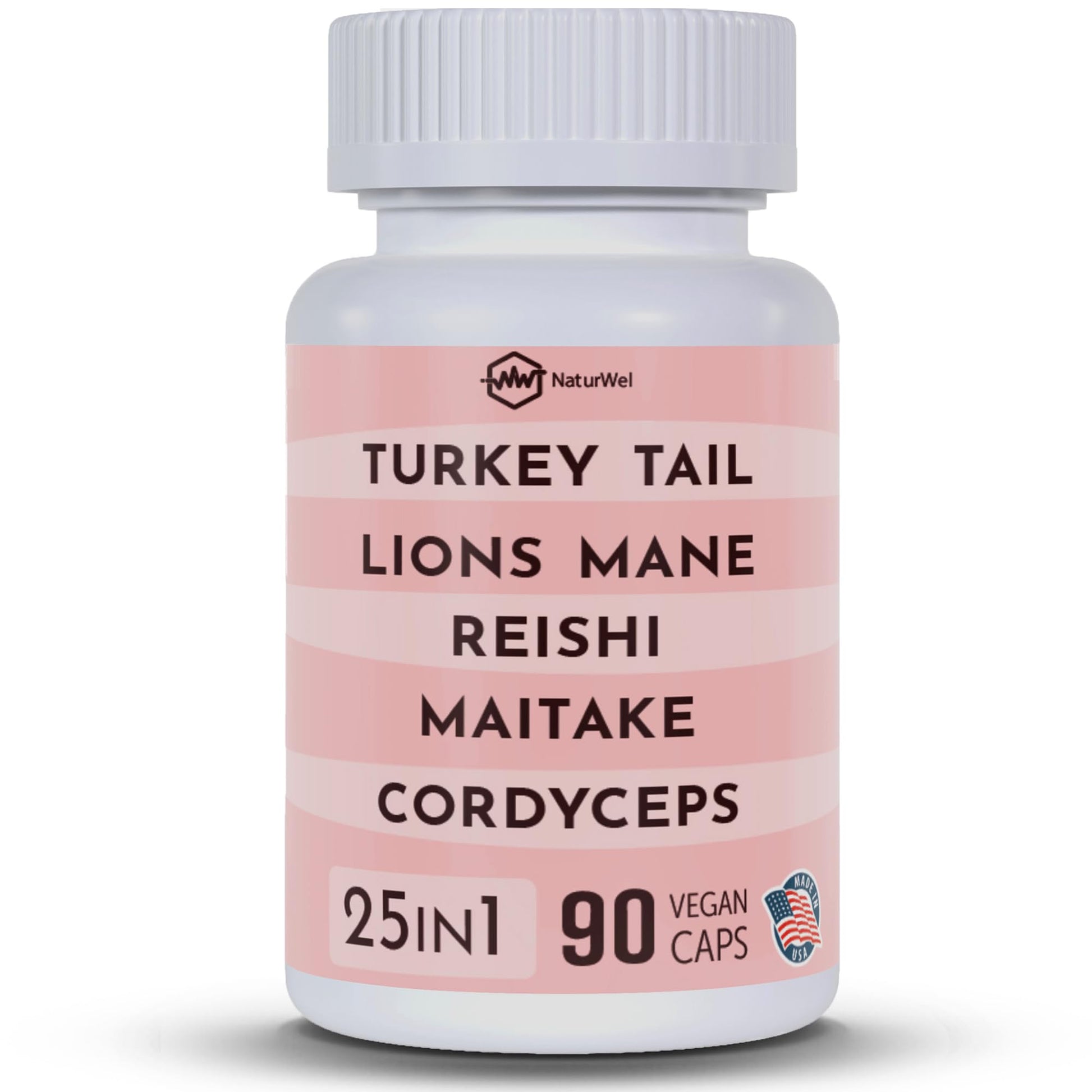 NaturWel Turkey Tail 3000mg Lions Mane 3000mg Reishi 1500mg Mushroom Blend Capsules, 90 Count