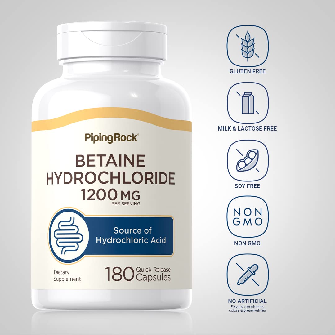 Piping Rock Betaine HCL 1200mg Capsules, 180 Count