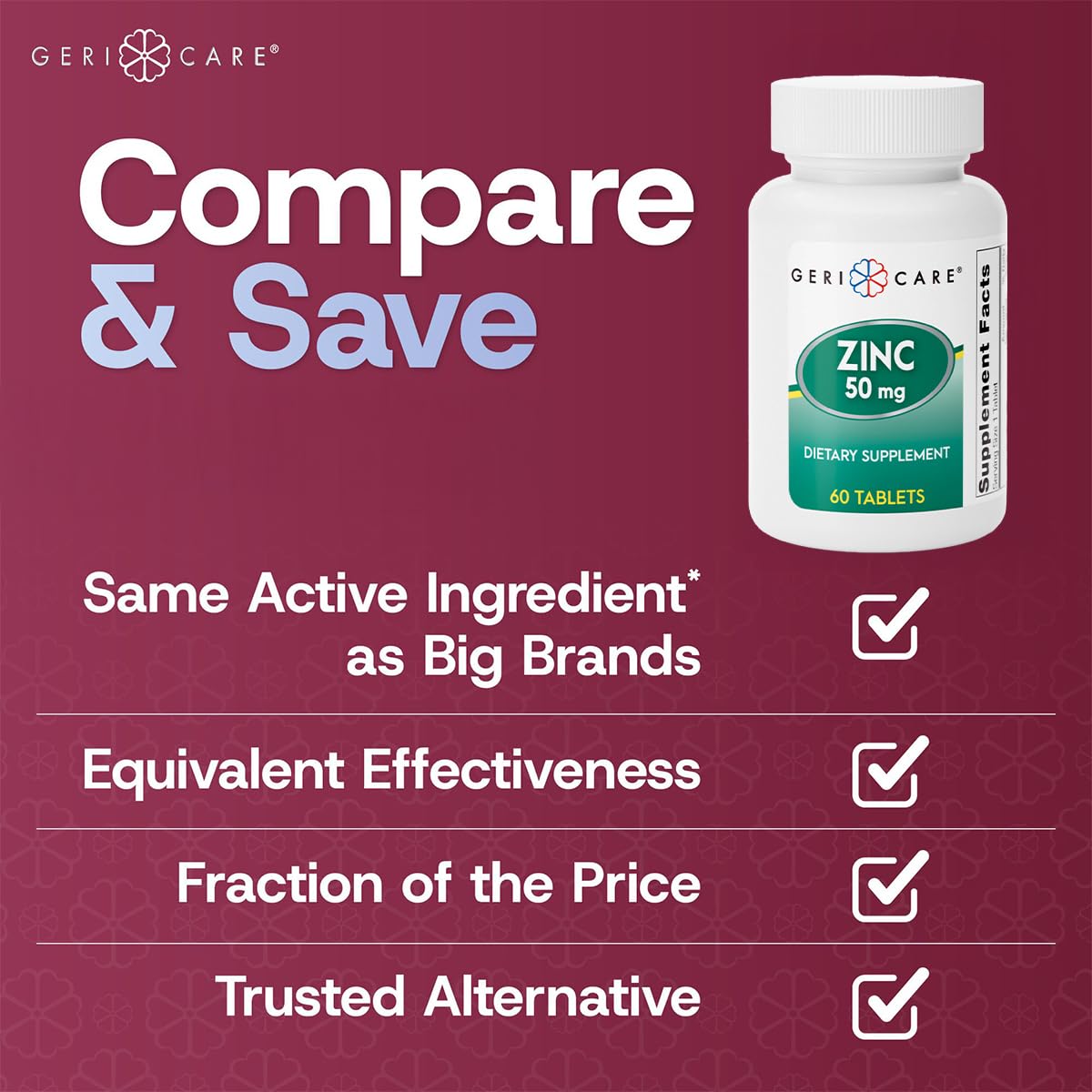 GeriCare Zinc Sulfate 50 mg Essential Mineral Supplement, 60 Tablets