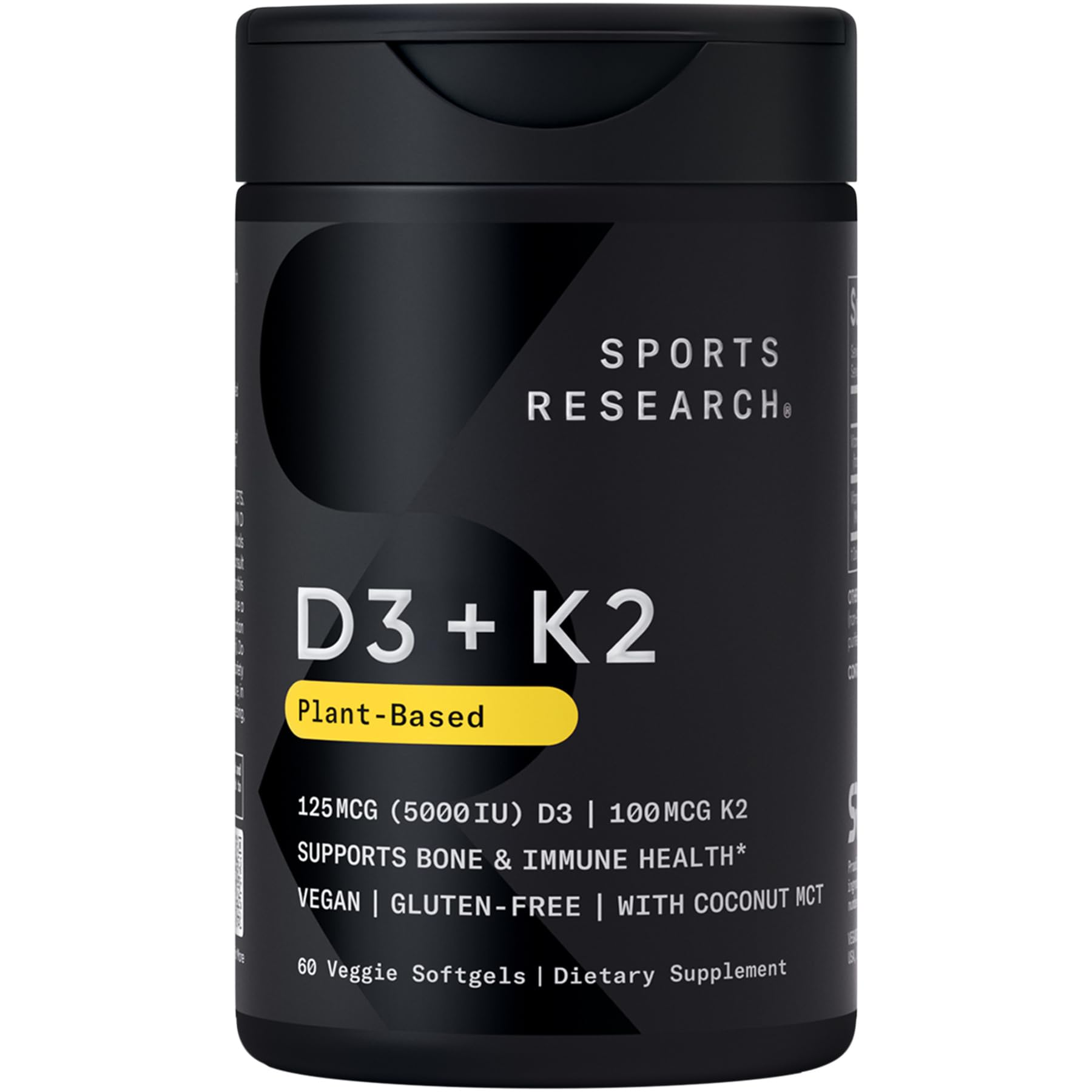 Sports Research Vitamin D3 + K2 with Coconut Oil Softgels 60 Count