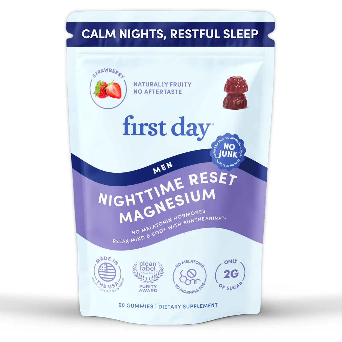 FIRST DAY Men’s Nighttime Reset Calming Magnesium Gummies 60 Count