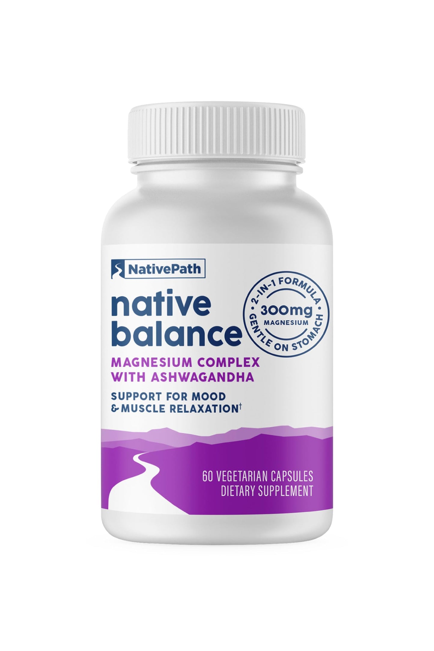 NativePath Native Balance Magnesium Supplement with Ashwagandha - High Absorption Aquamin Ocean-Sourced Formula, 60 Capsules