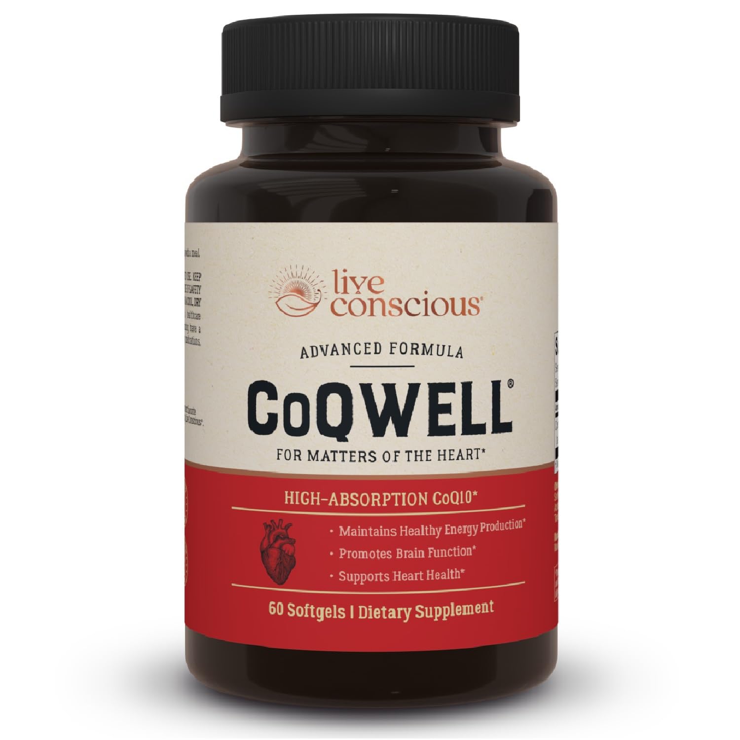 Live Conscious CoQWell CoQ10 Heart, Brain, and Vascular Health Support, Coenzyme Q10 Ubiquinone Softgels, 60 Count