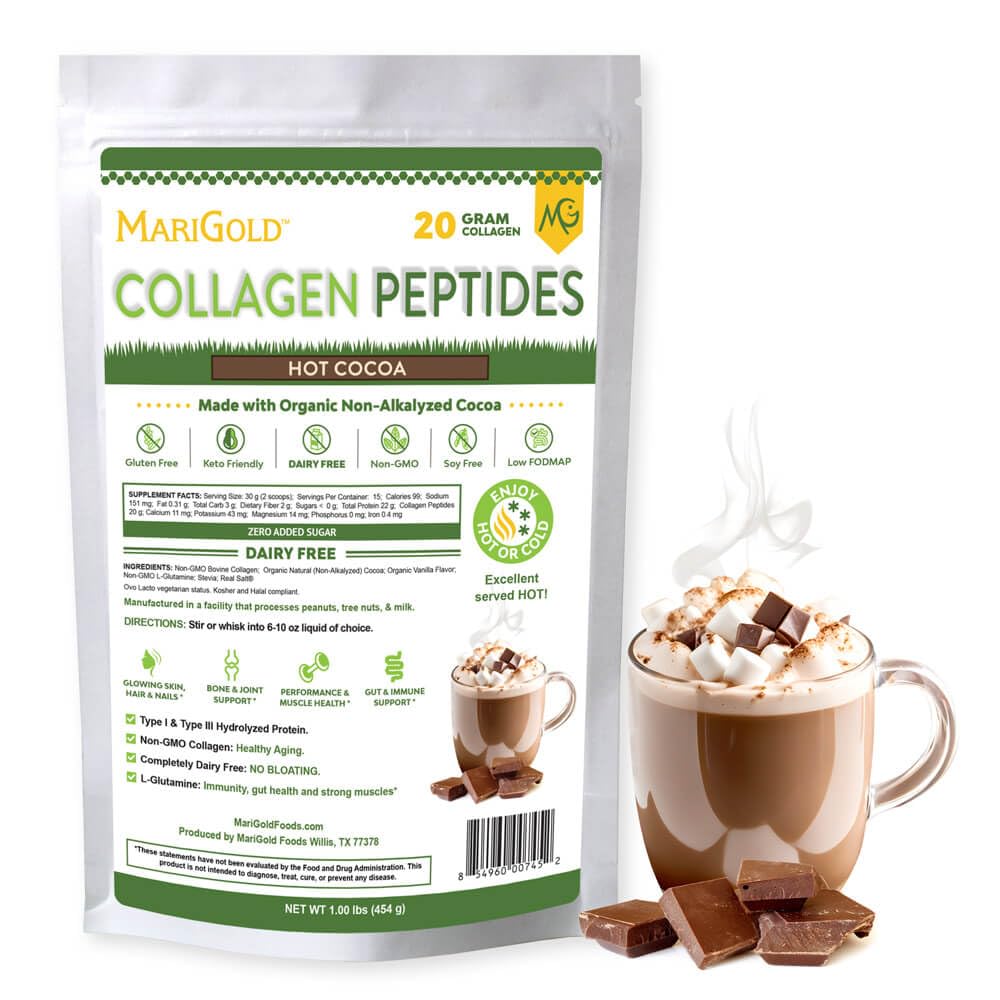 MariGold Grass-fed Collagen Peptides Hot Cocoa Powder, 16 Servings