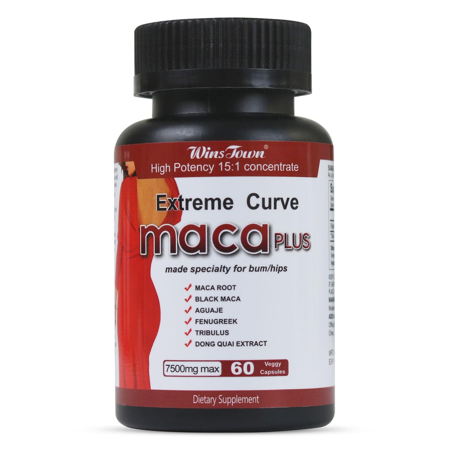 Wins Town Maca Plus Capsules, Organic Maca Root 7500mg, Vegan, 60 Count