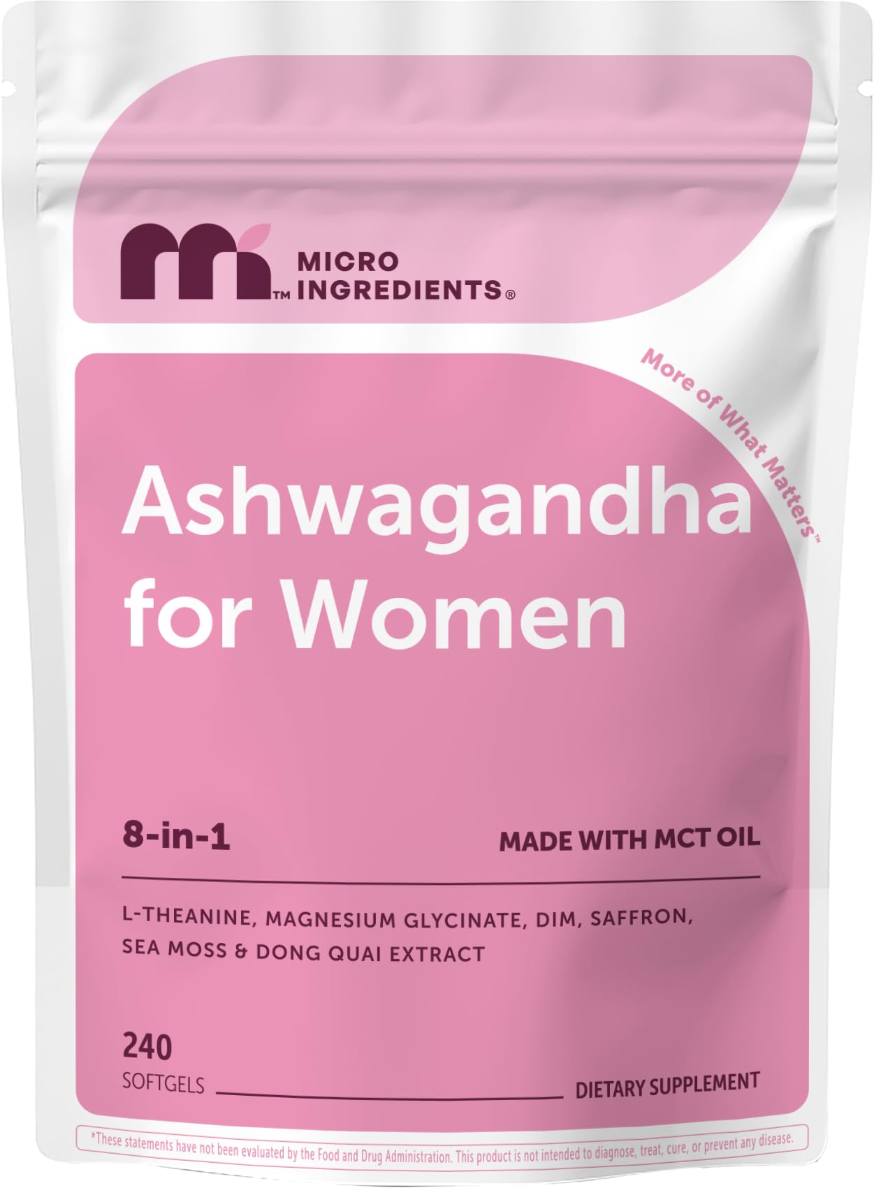 Micro Ingredients Ashwagandha for Women 600 mg Per Serving Softgels 240 Count