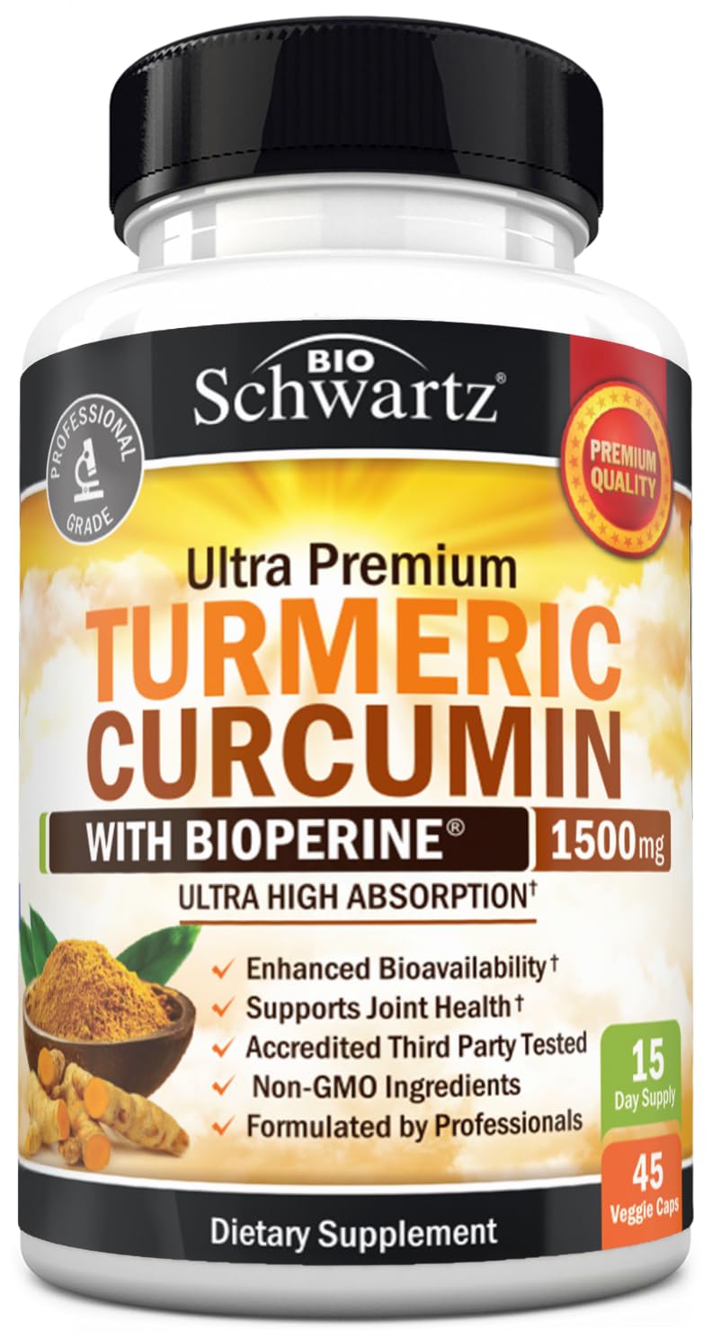 BioSchwartz Turmeric Curcumin with Black Pepper Extract 1500mg Capsules, 45 Count