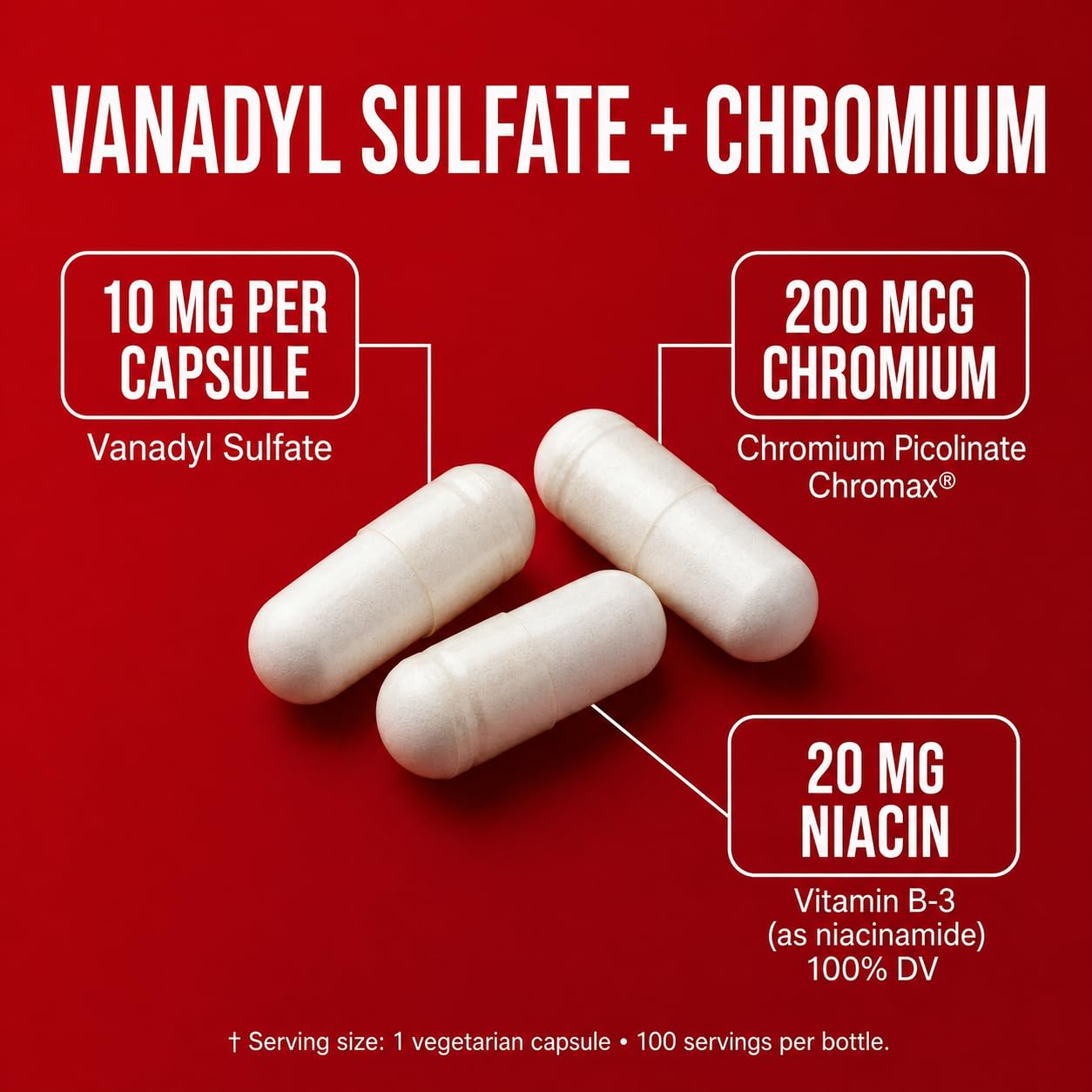 Olympian Labs Vanadyl Plus Formulated with Chromium Picolinate and Niacin Capsules, 100 Capsules