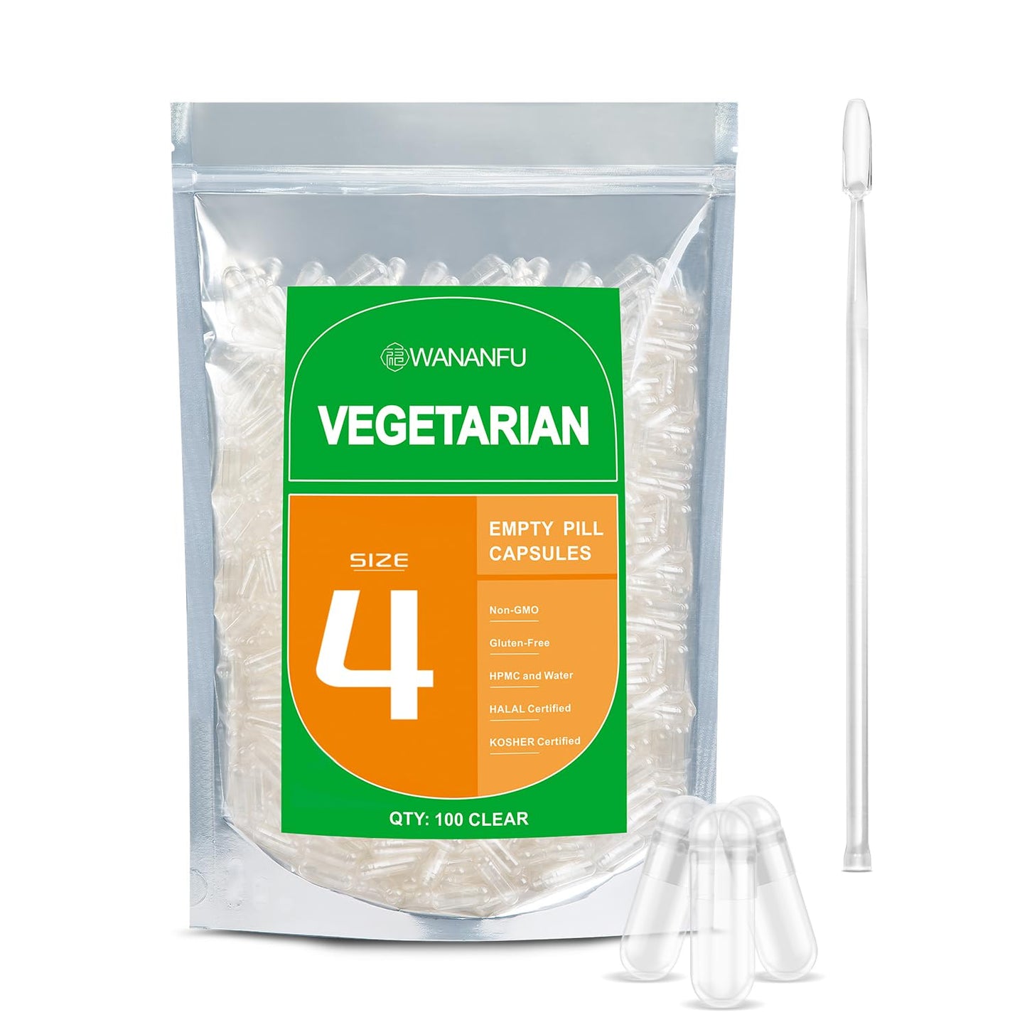 wananfu Size 4 Empty Vegetarian Capsules, 100 Count