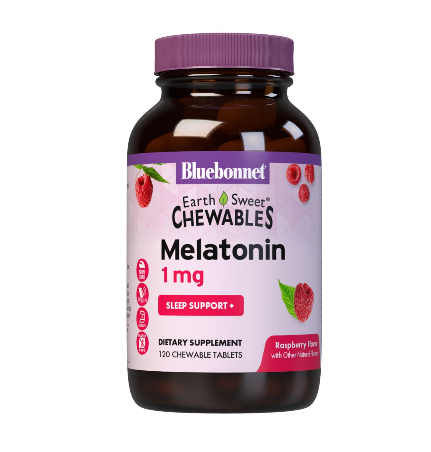 BlueBonnet EarthSweet Melatonin 1 mg Fast-Acting Quick Dissolve Nighttime Relaxation & Restful Sleep Support, 120 Tablets