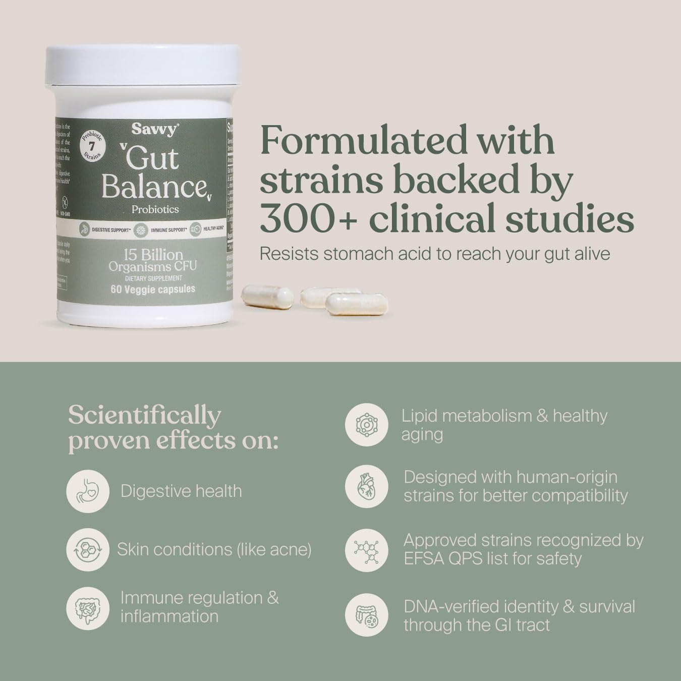 SAVVY Gut Balance Probiotics for Women & Men Capsules, 60 Capsules