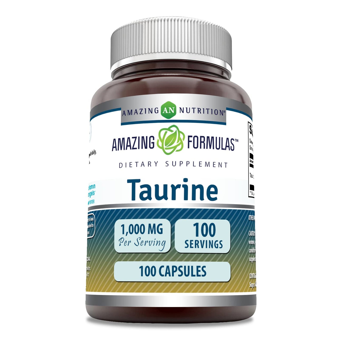 Amazing Nutrition Taurine Amino Acid Supplement Capsules, 100 Count