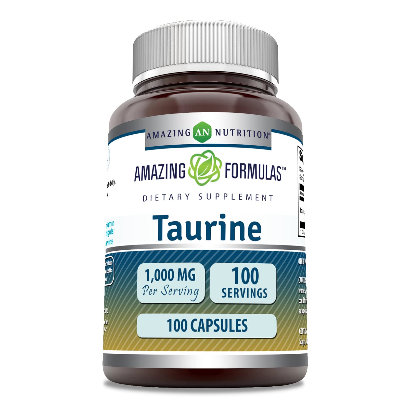 Amazing Nutrition Taurine Amino Acid Supplement Capsules, 100 Count