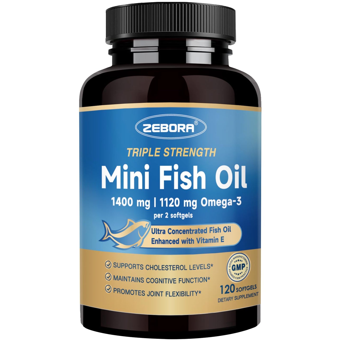 ZEBORA Mini Omega-3 Fish Oil 1400mg Softgels, 120 Count