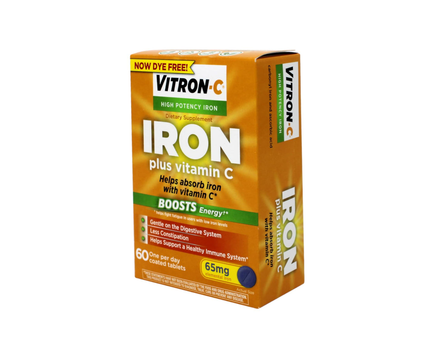 Vitron-C High Potency Iron Dietary Supplement – Iron Plus Vitamin C, 65 mg Elemental Iron, 60 Coated Tablets