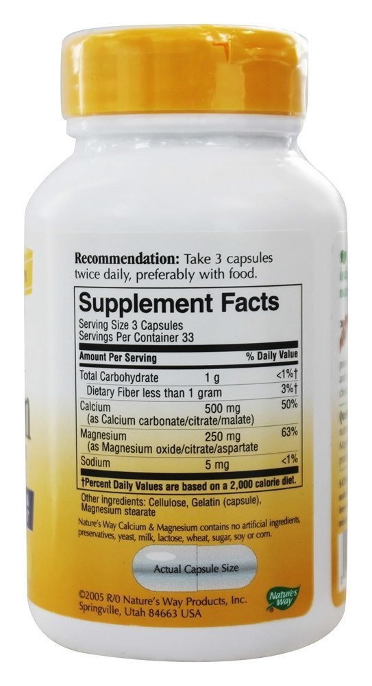 Natures Way Calcium and Magnesium Mineral Complex Capsules, 100 Count
