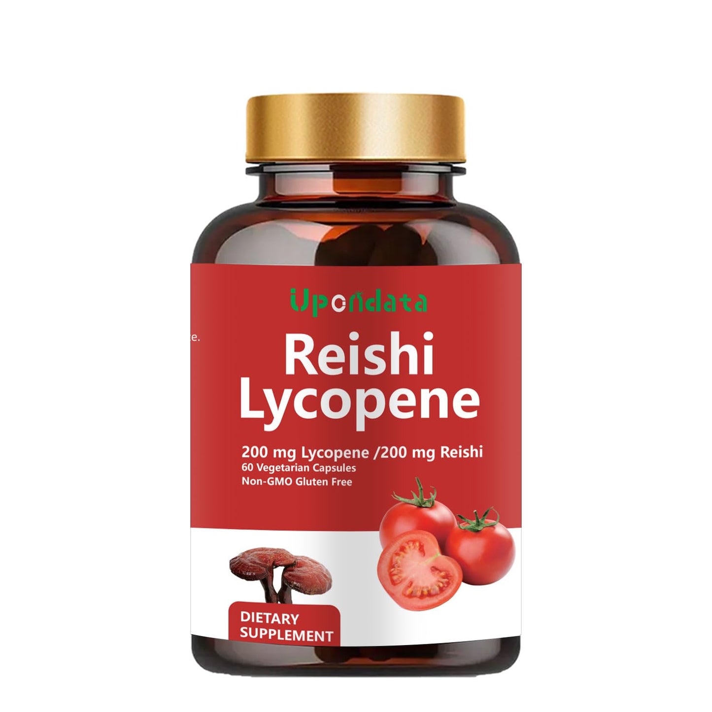 Upondata Lycopene Capsules 200mg with Organic Reishi Mushroom 200mg for Prostate Health and Immune Support, 60 Capsules