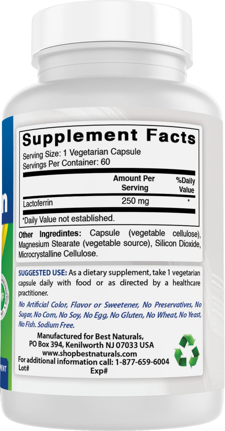 Best Naturals Lactoferrin 250 mg Veggie Capsule, 60 Count