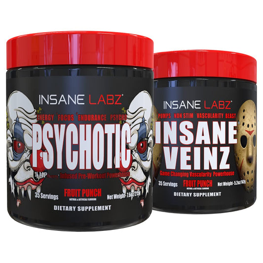 Insane Labz Psychotic and Insane Veinz Pre Workout Stack Powder, 12.8 oz