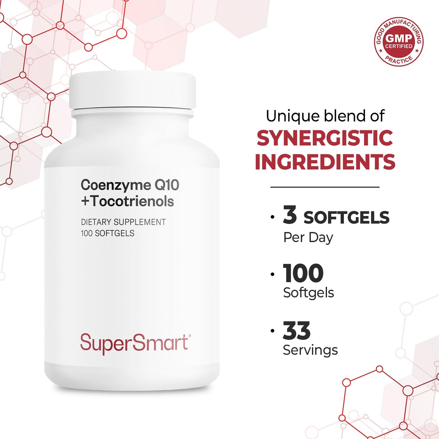 Supersmart Coenzyme Q10 + Tocotrienols 300mg per Day Softgels, 100 Count
