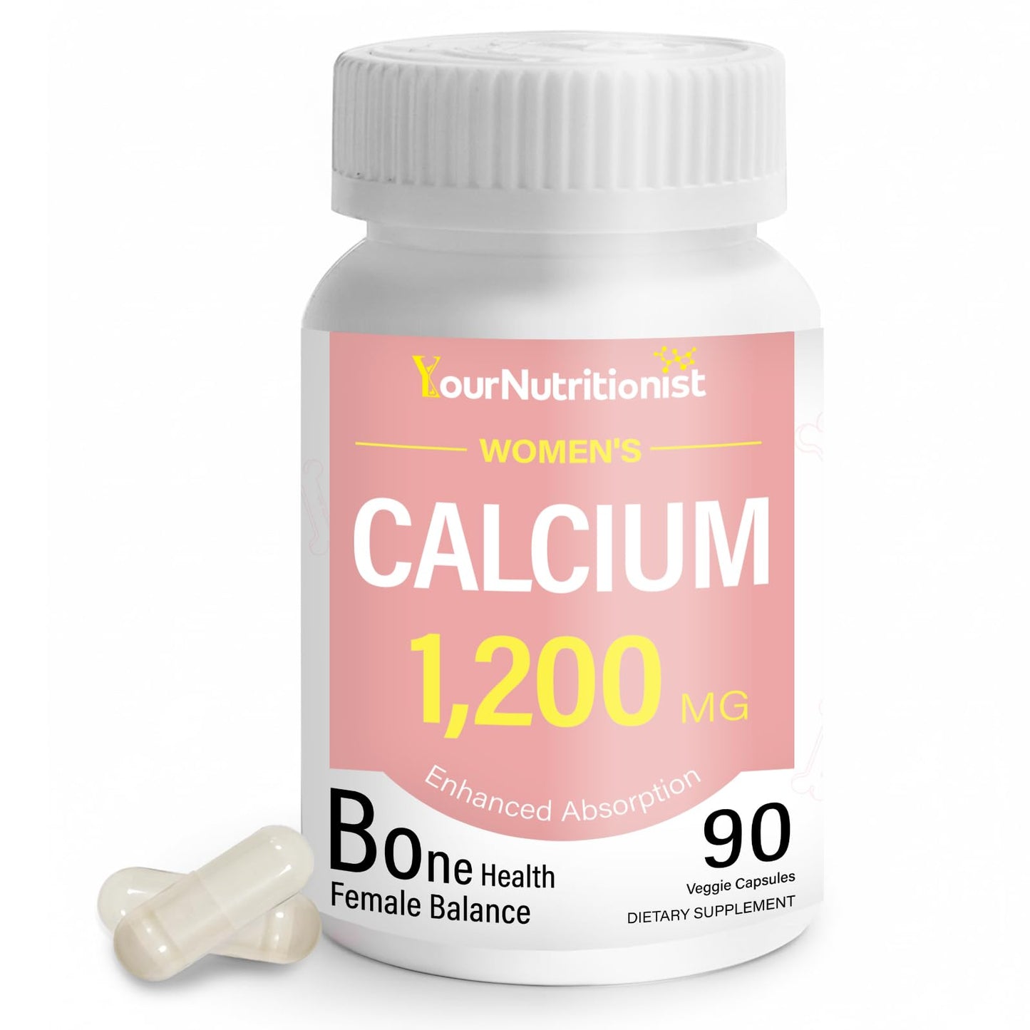 Your Nutritionist Women’s Calcium Supplement 1200mg, Calcium Complex, Bone & Mineral Support Capsule 90 Count