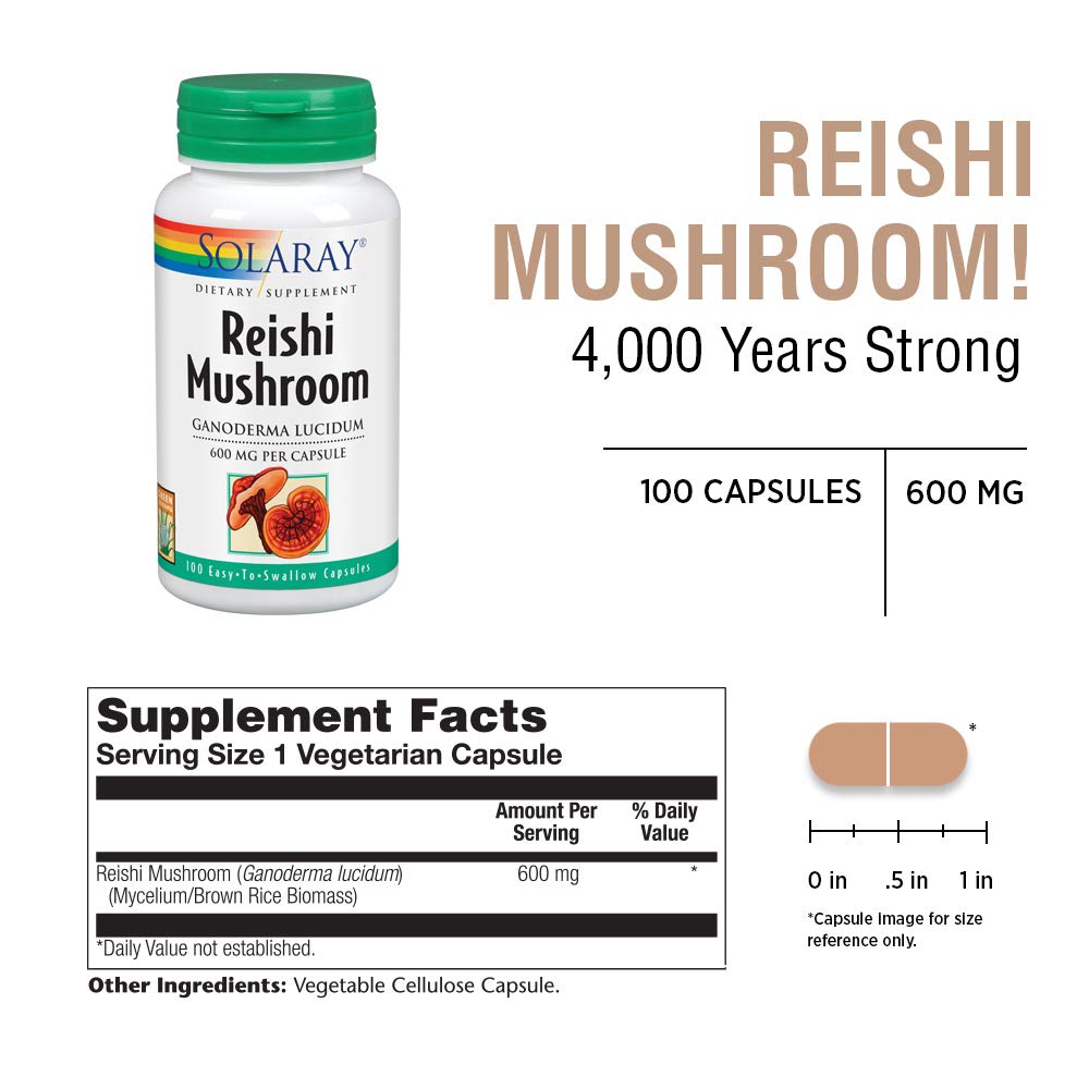 Solaray Reishi Mushroom Capsules, 600 mg, 100 Count