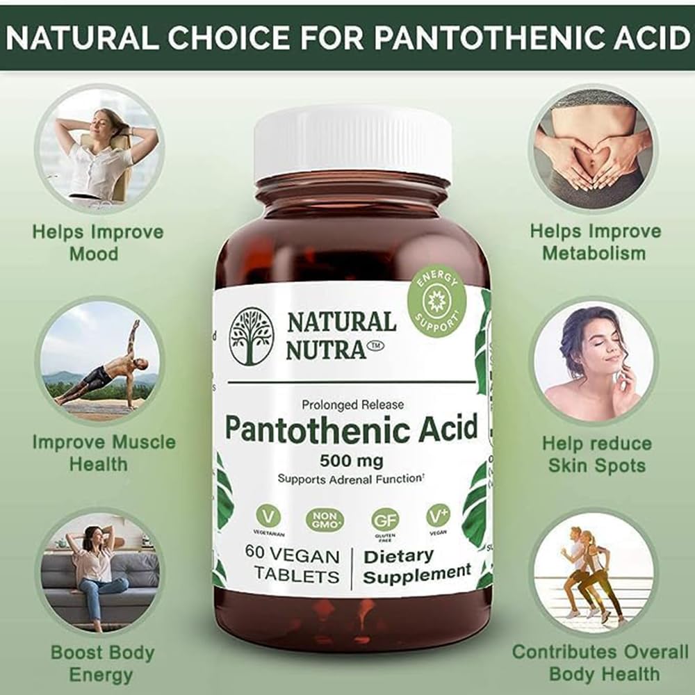 Natural Nutra Time Release Pantothenic Acid 500 mg Vitamin B5 Supplement, 180 Tablets